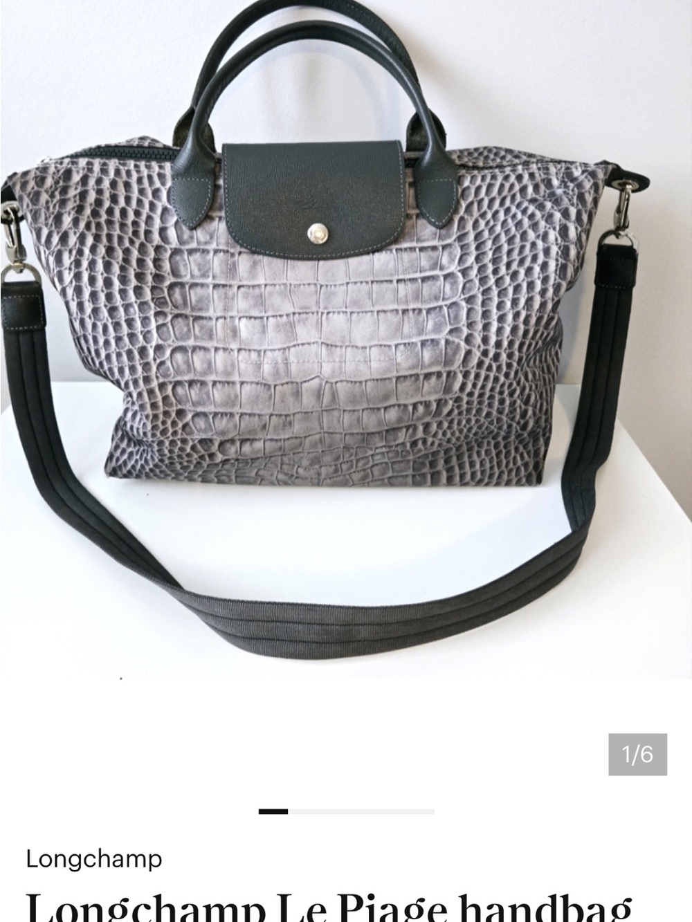 Longchamp croc-embossed Le Pliage Tote in Gray